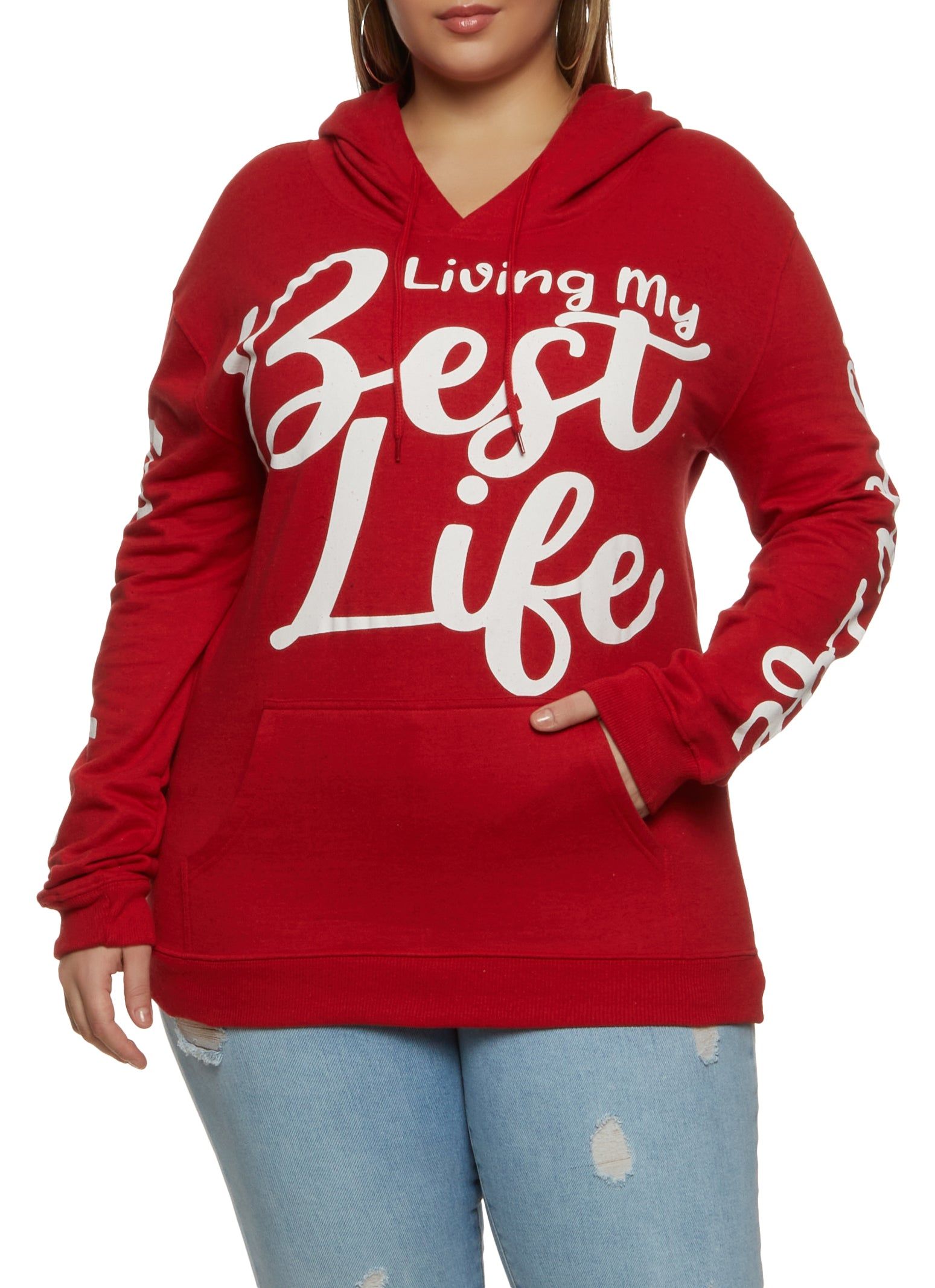 Plus Size Fleece Living My Best Life Graphic Hoodie sold by Rainbow