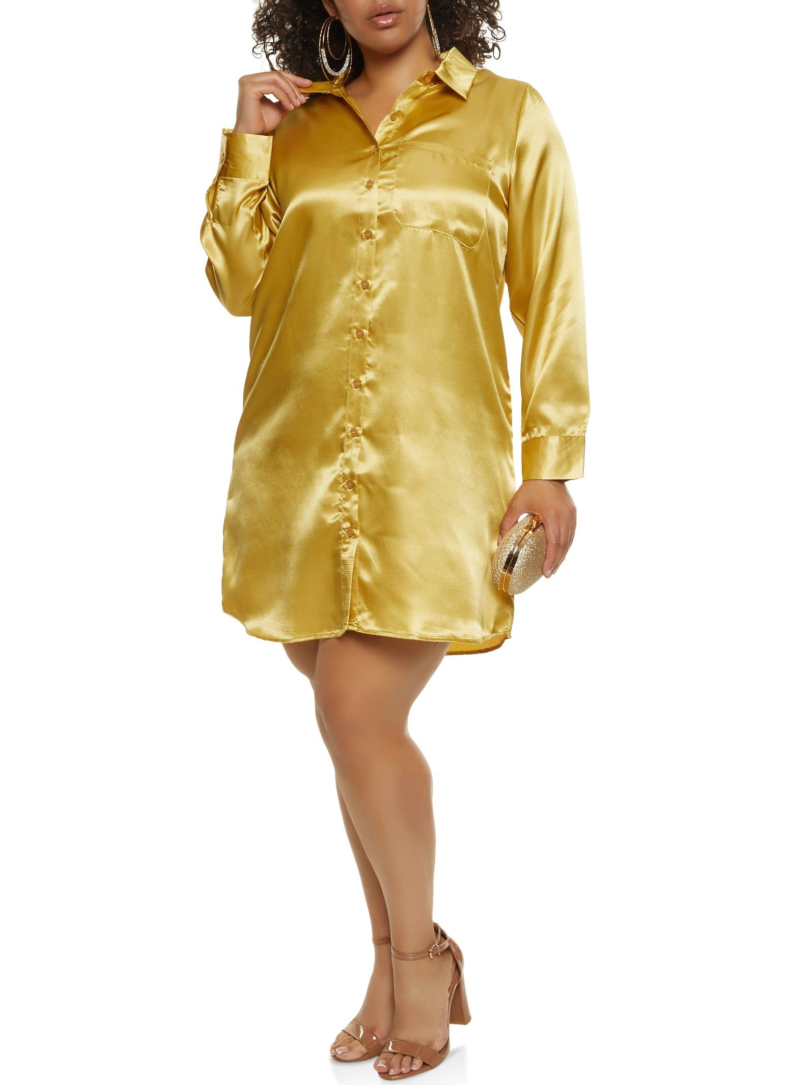 Plus Size Satin Button Front Shirt Dress sold by Rainbow product image thumbnail 2
