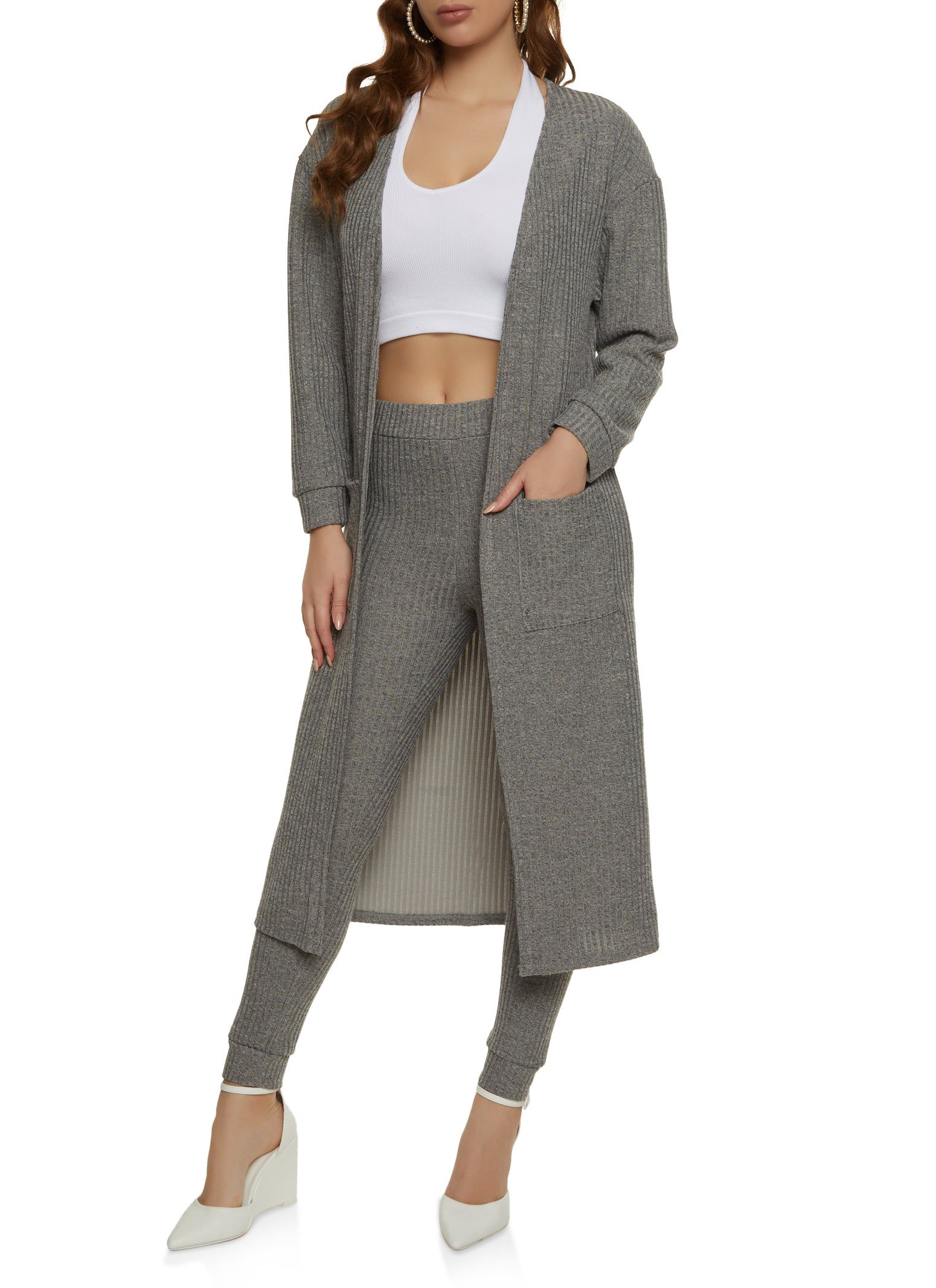 Ribbed Knit Open Front Long Cardigan sold by Rainbow product image thumbnail 2