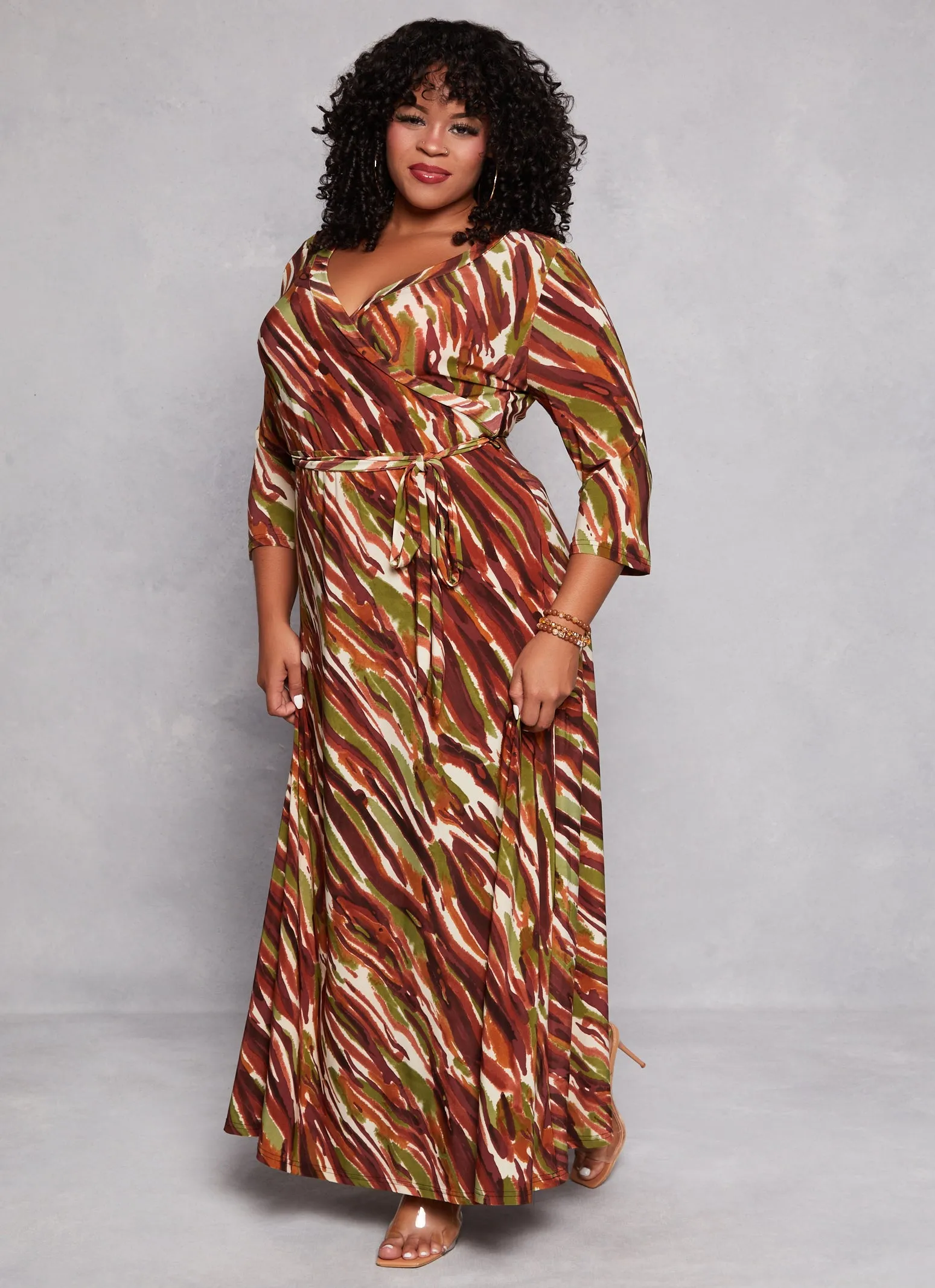 Plus Size Printed Pattern Maxi Faux Wrap Dress sold by Rainbow product image thumbnail 2