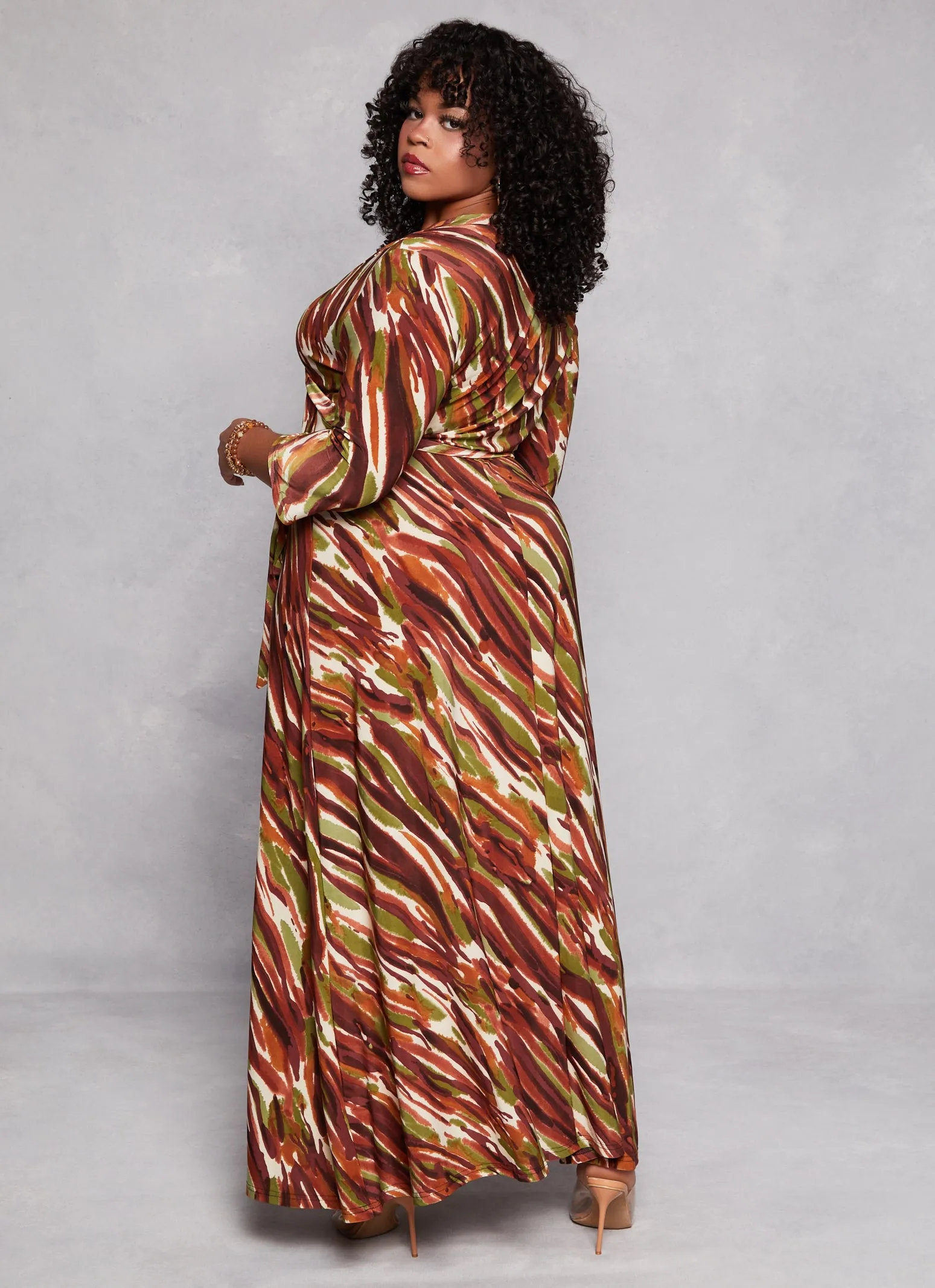 Plus Size Printed Pattern Maxi Faux Wrap Dress sold by Rainbow product image thumbnail 3