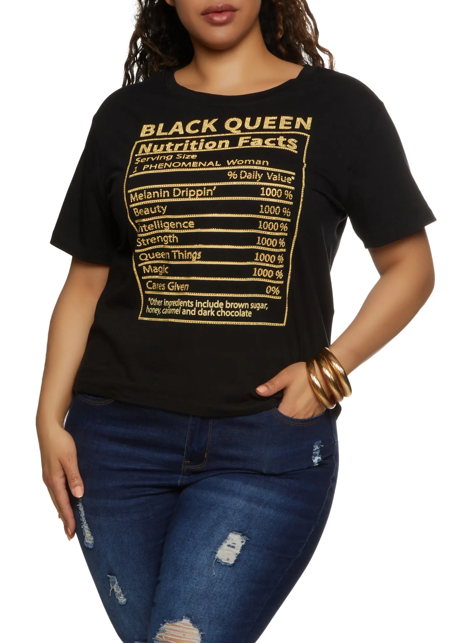 Plus Size Black Queen Rhinestone Graphic Tee sold by Rainbow