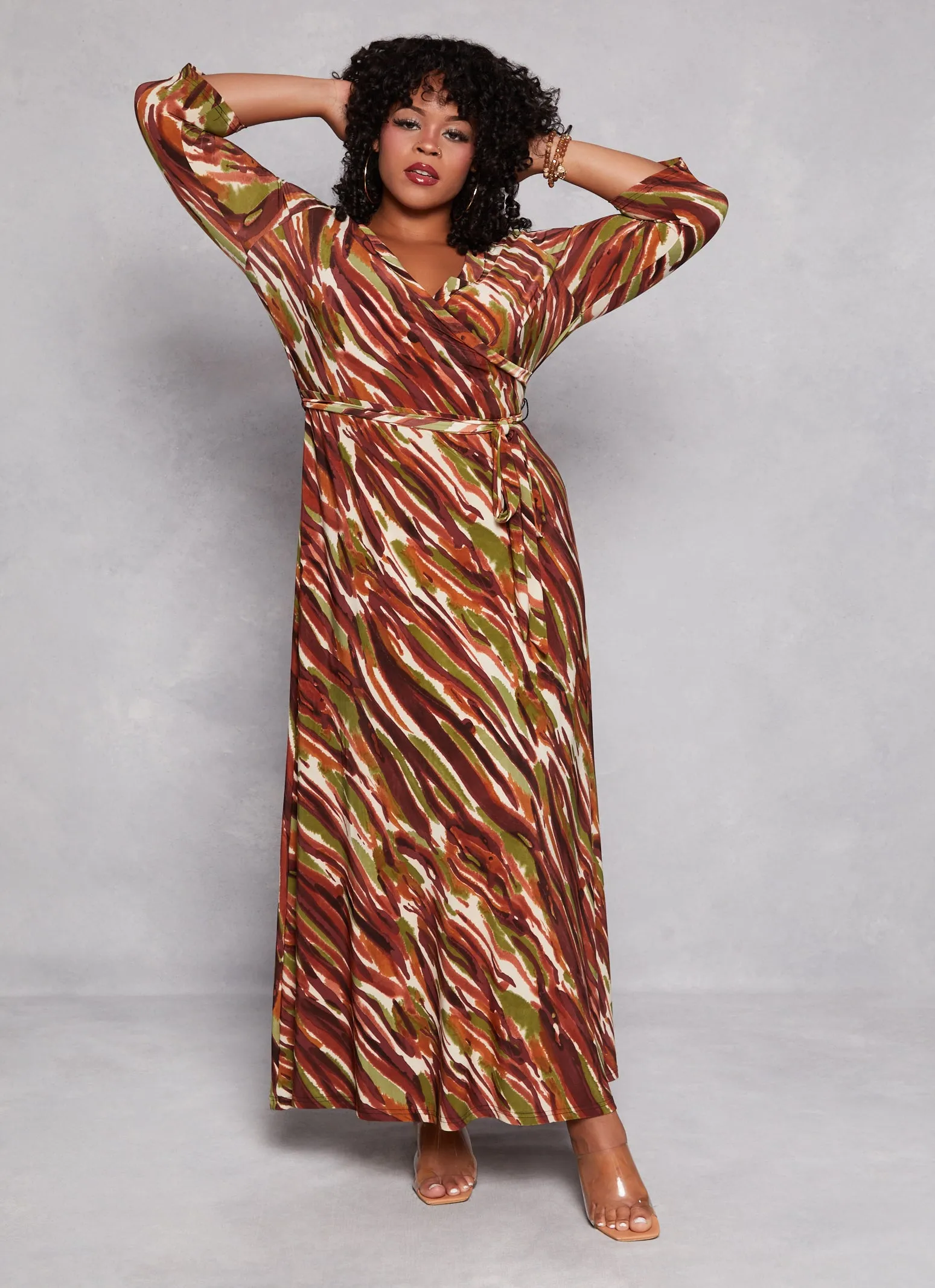 Plus Size Printed Pattern Maxi Faux Wrap Dress sold by Rainbow
