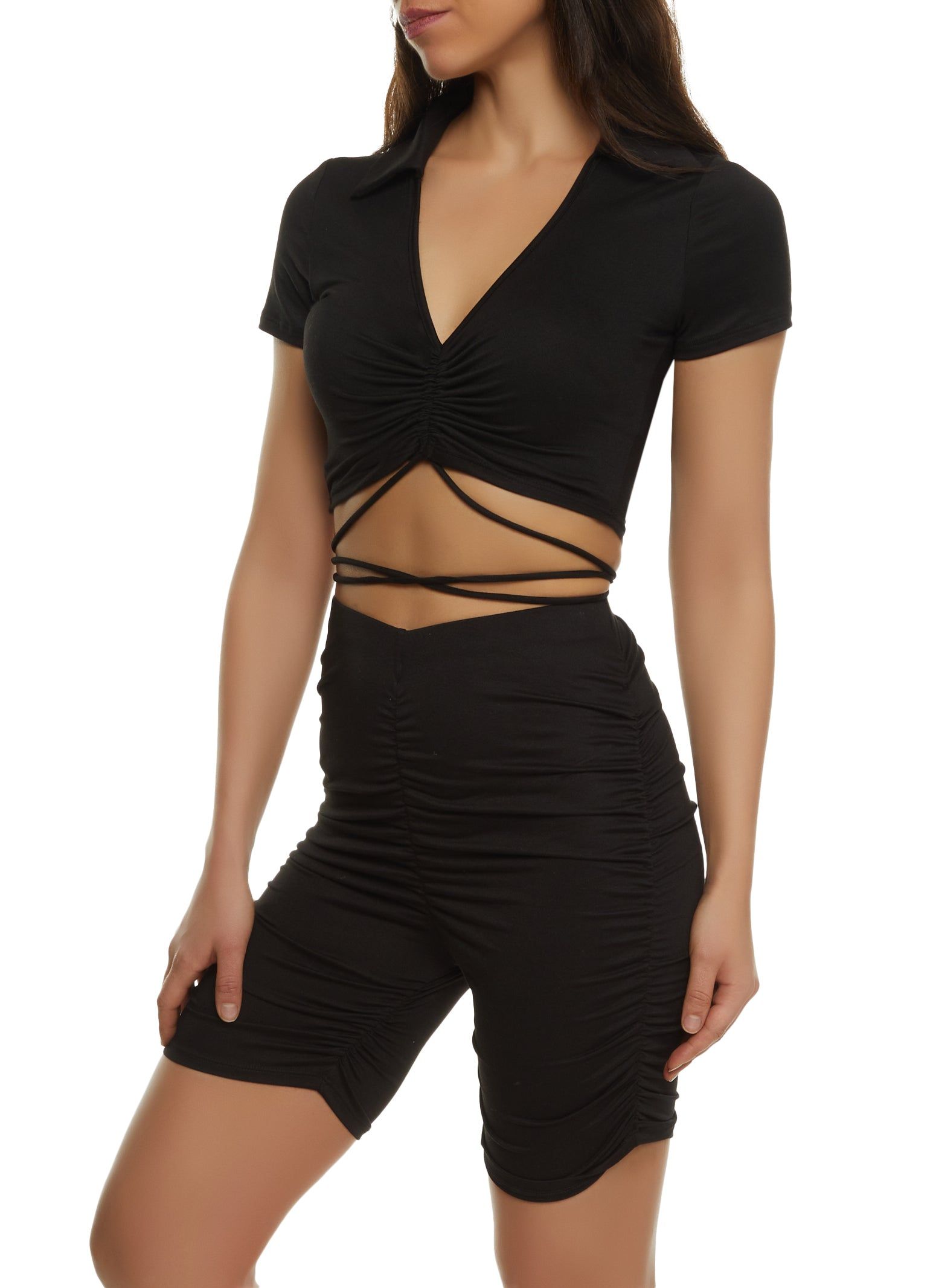 Criss Cross Tie Back Ruched Crop Top sold by Rainbow product image thumbnail 2