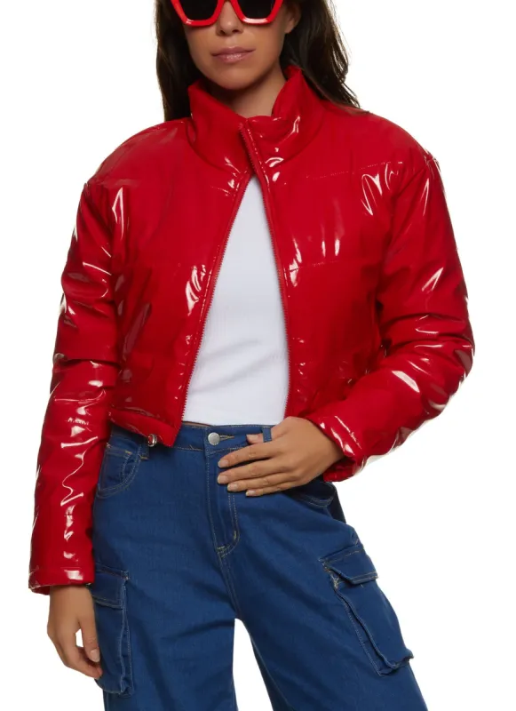 Faux Patent Leather Puffer Jacket sold by Rainbow