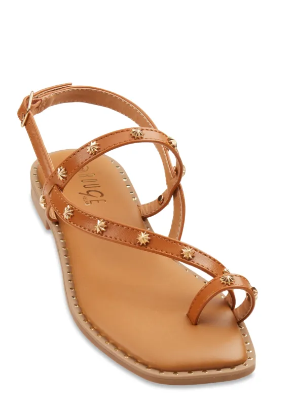 Studded Buckle Strap Toe Loop Sandals sold by Rainbow
