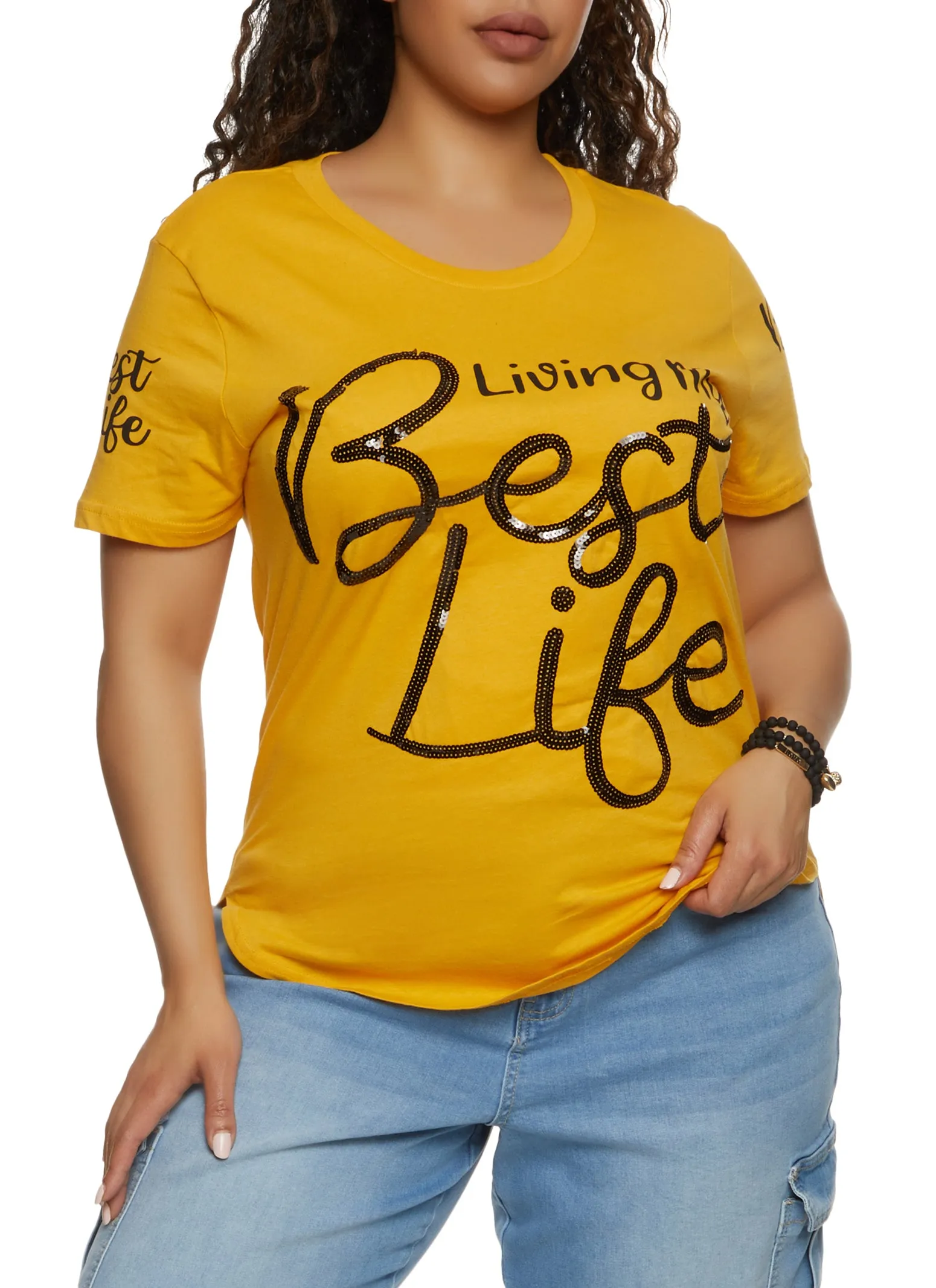 Plus Size Living My Best Life Sequin Tee sold by Rainbow