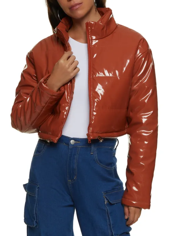 Faux Patent Leather Puffer Jacket sold by Rainbow