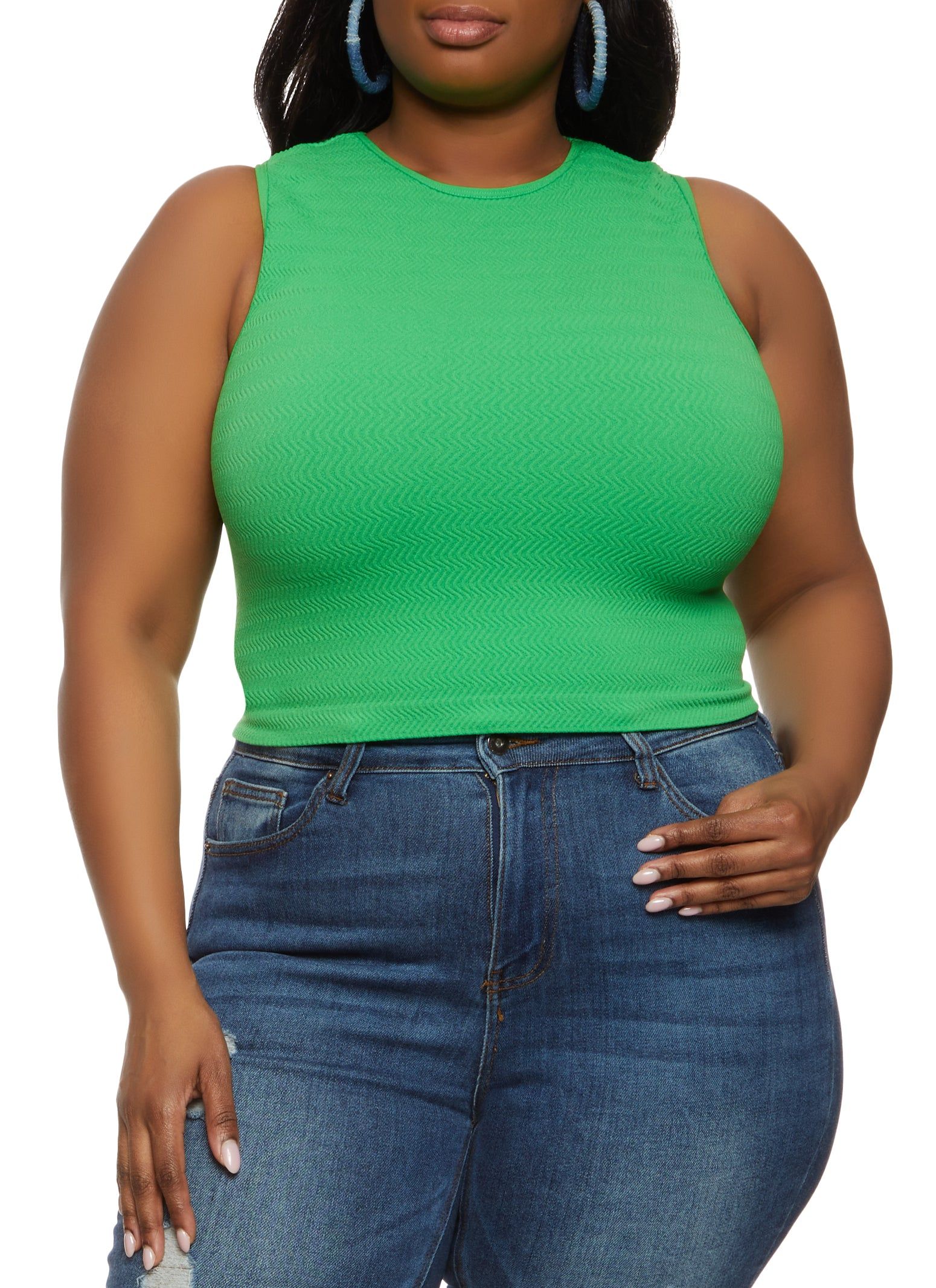 Plus Size Textured Knit Cropped Tank Top sold by Rainbow