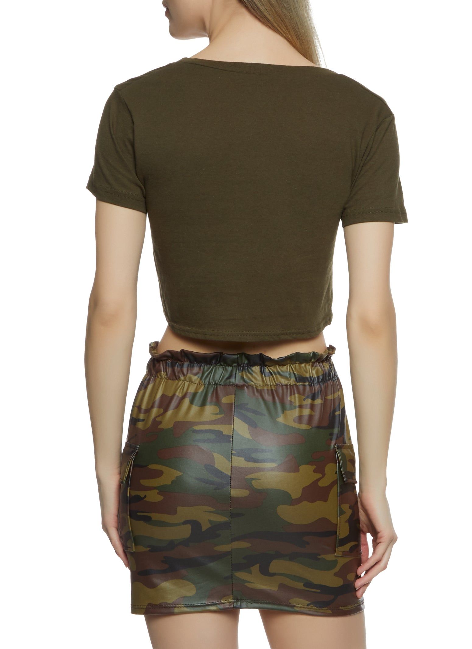 Knot Front Notch Neck Cropped Tee sold by Rainbow product image thumbnail 3