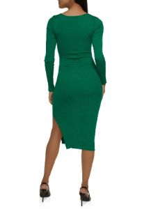 Ribbed Twist Front Cut Out Midi Dress sold by Rainbow