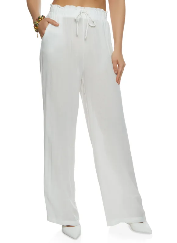 Gauze Knit Faux Drawstring Wide Leg Pants sold by Rainbow