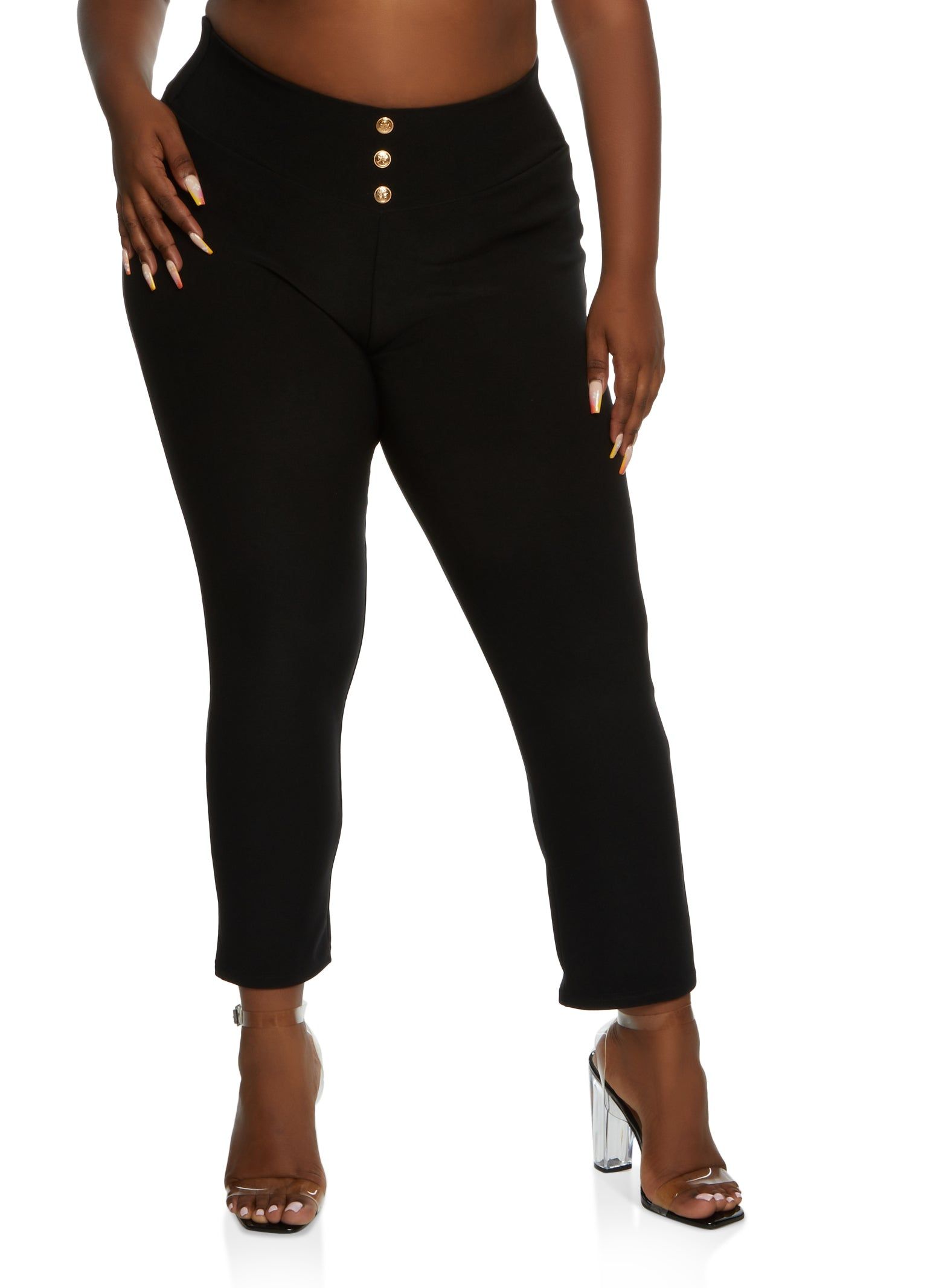 Plus Size Scuba Triple Button Detail Pants sold by Rainbow