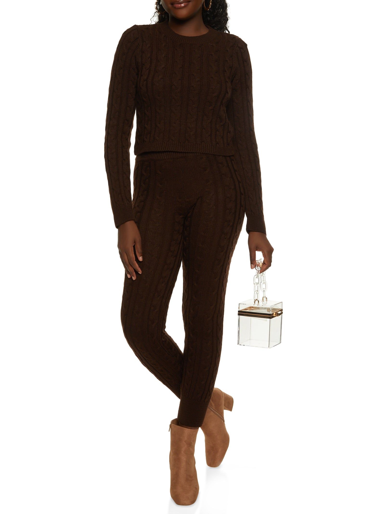 Cable Knit Crew Neck Cropped Sweater sold by Rainbow product image thumbnail 2