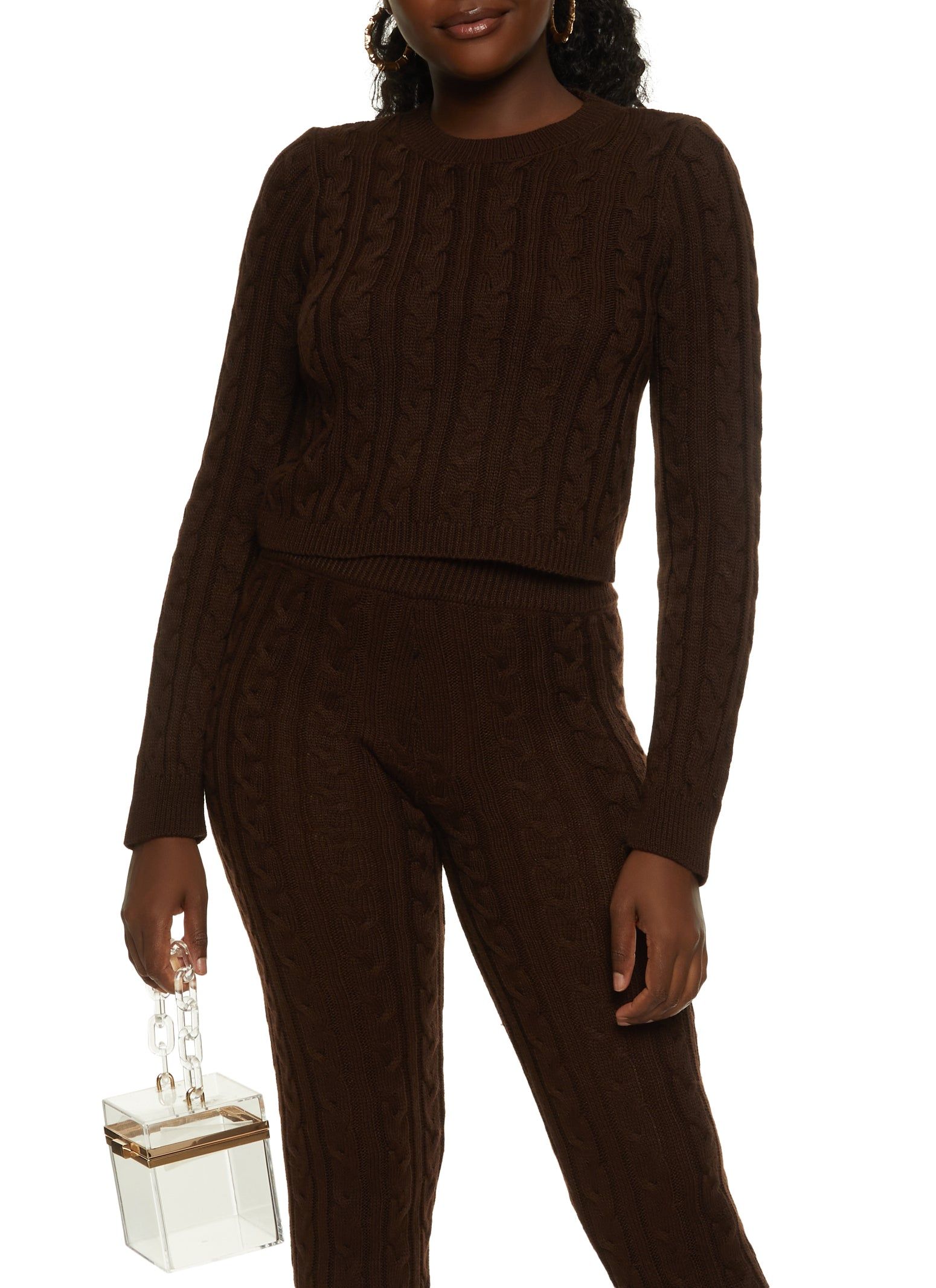 Cable Knit Crew Neck Cropped Sweater sold by Rainbow