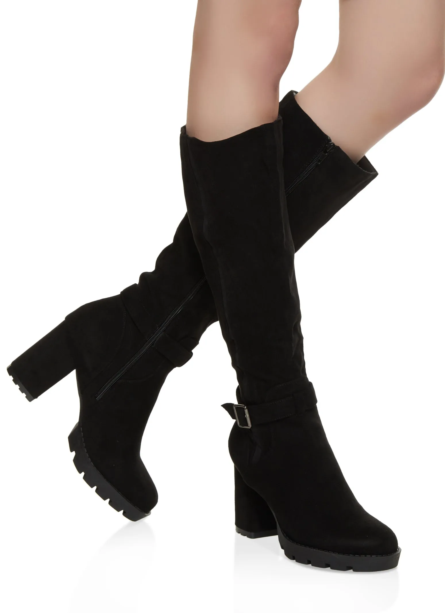 Buckle Detail Block Heel Tall Boots sold by Rainbow