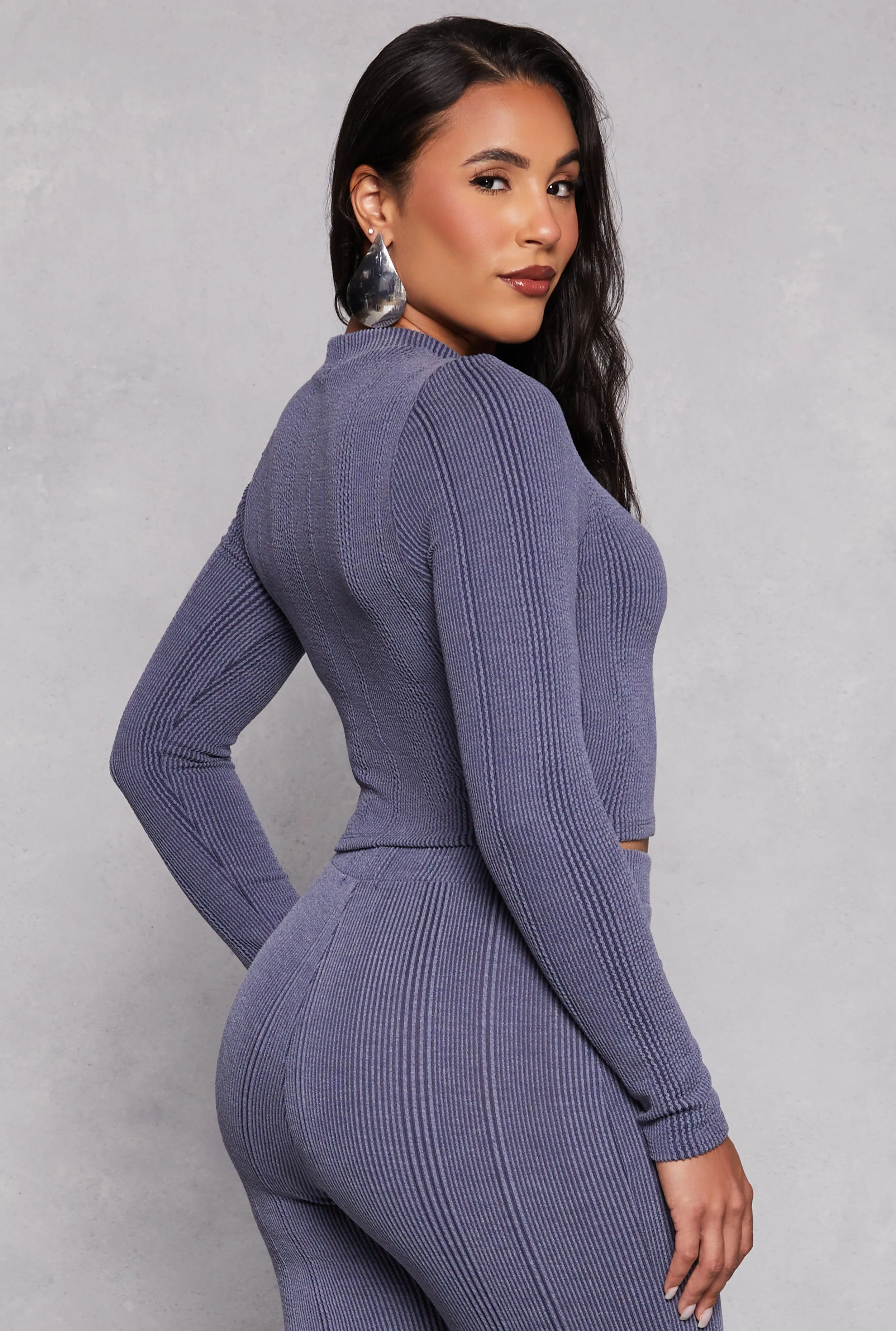 Ribbed Knit Long Sleeve Crop Top sold by Rainbow product image thumbnail 3