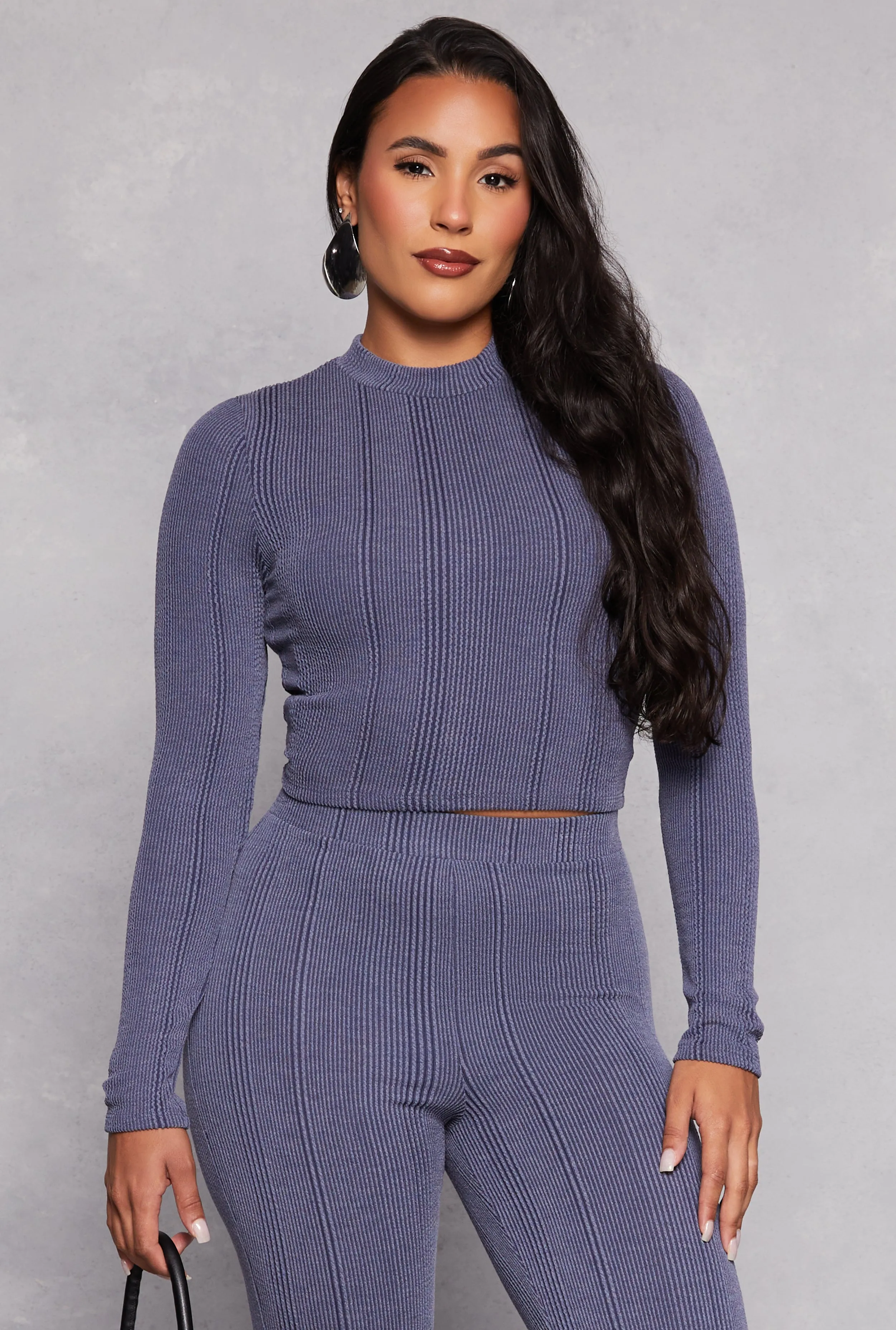 Ribbed Knit Long Sleeve Crop Top sold by Rainbow