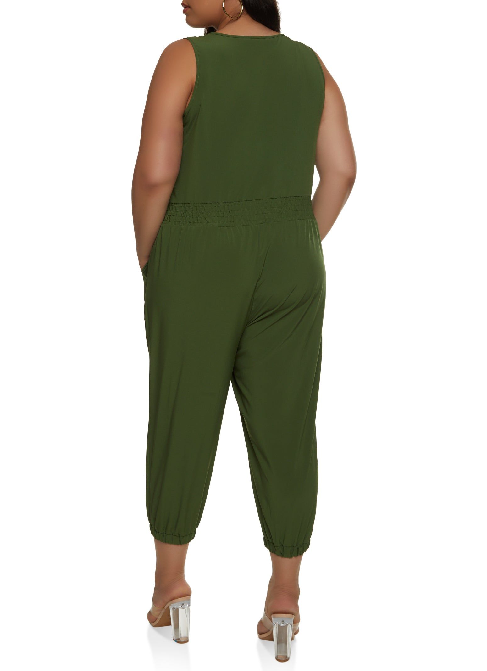 Plus Size Zip Front Ruffled Cropped Jumpsuit sold by Rainbow product image thumbnail 2