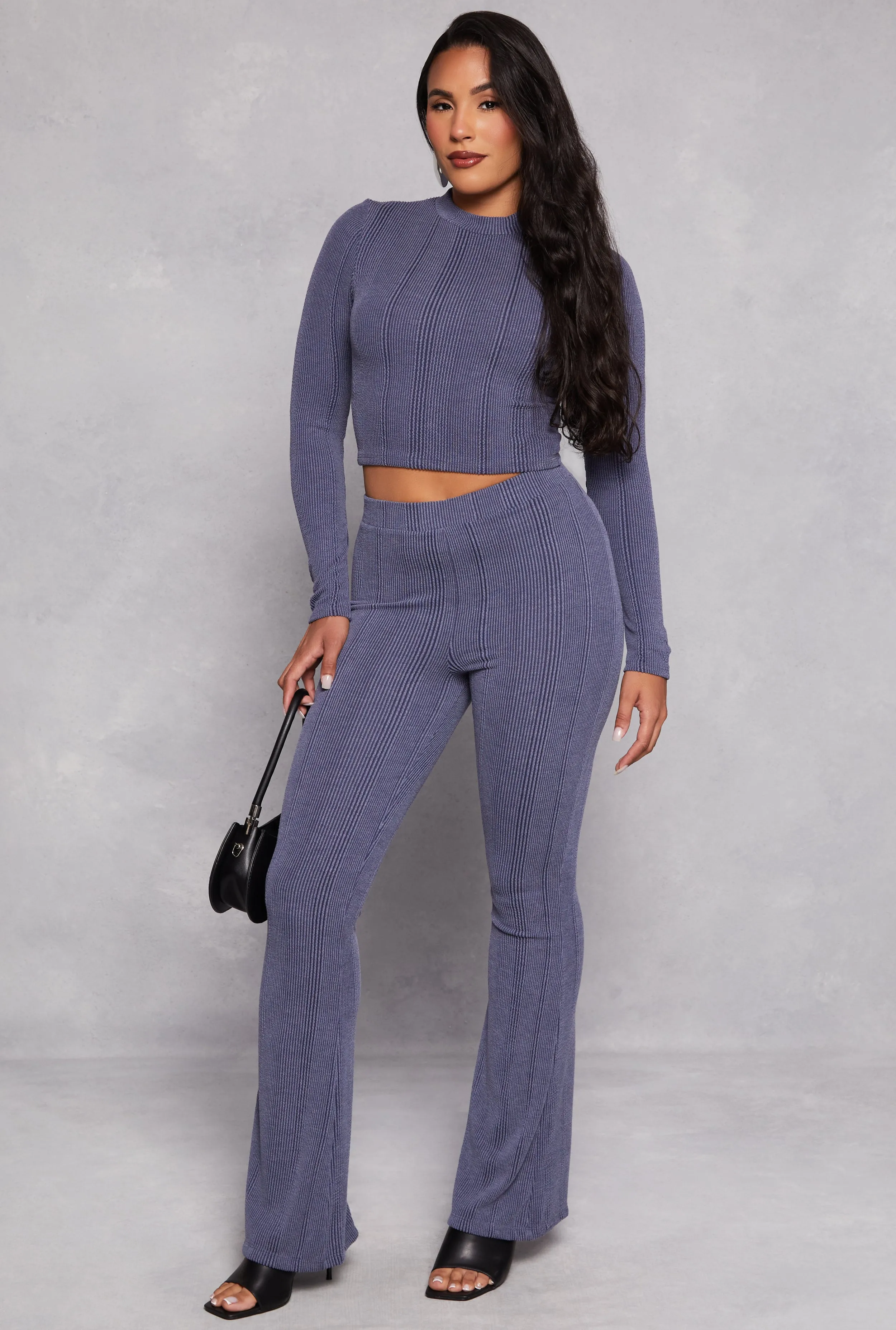 Ribbed Knit Long Sleeve Crop Top sold by Rainbow product image thumbnail 2