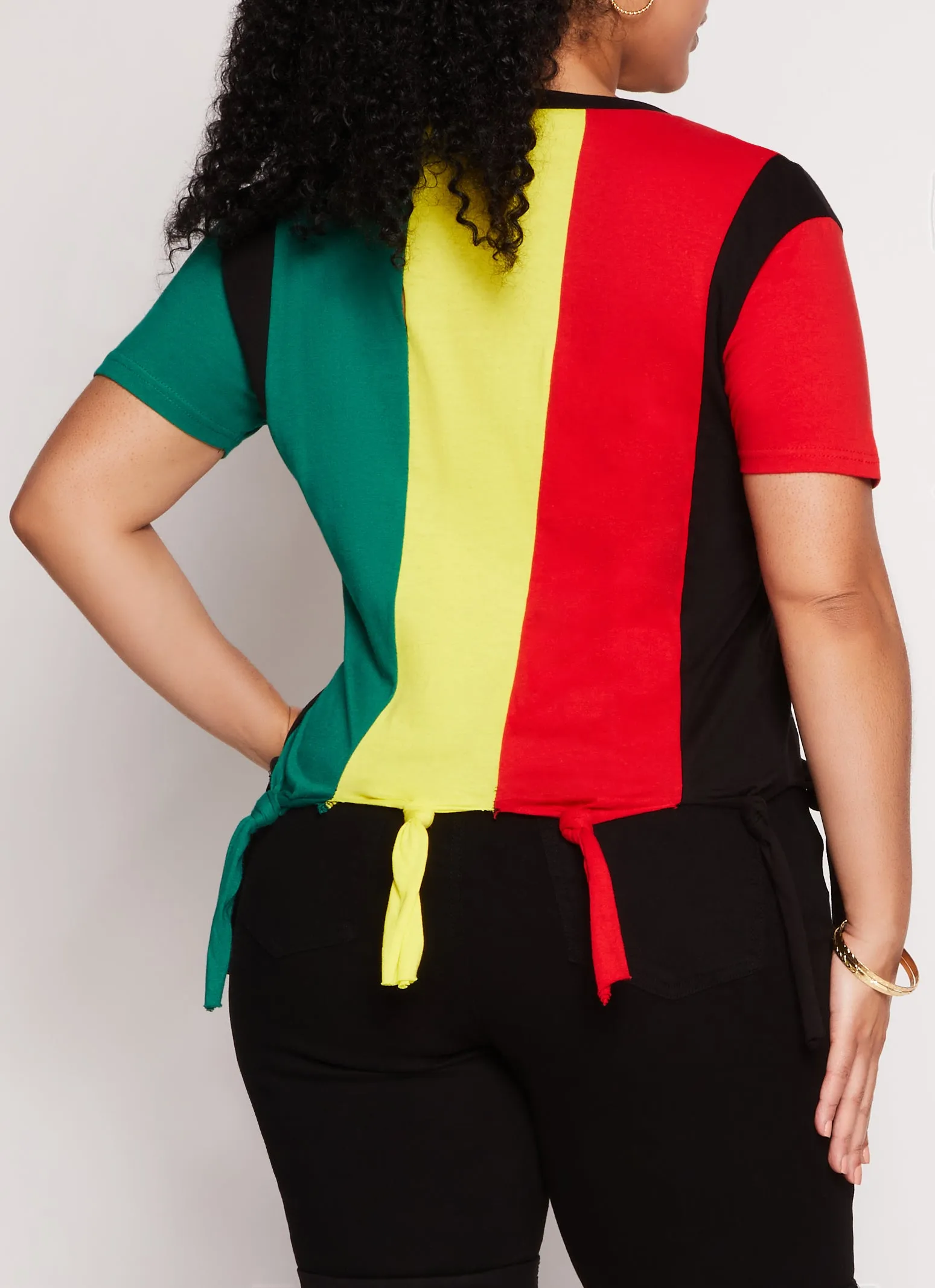 Plus Size Striped Knotted Fringe Hem T Shirt sold by Rainbow product image thumbnail 3