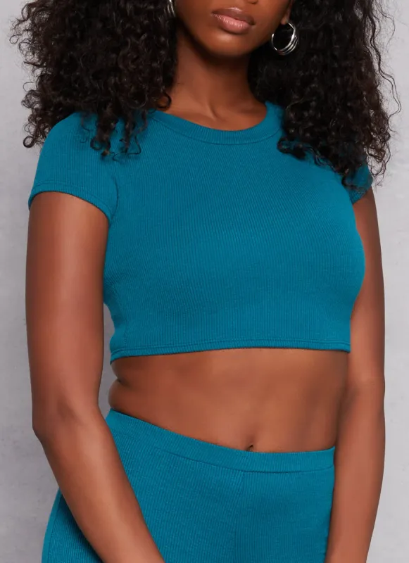 Ribbed Crew Neck Cropped Tee sold by Rainbow