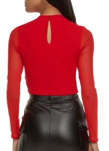 Ribbon Trim Long Sleeve Mesh Crop Top sold by Rainbow