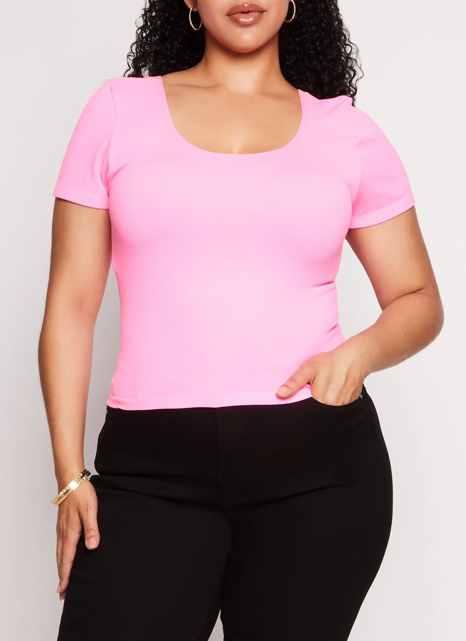 Plus Size Criss Cross Back Short Sleeve Tee sold by Rainbow