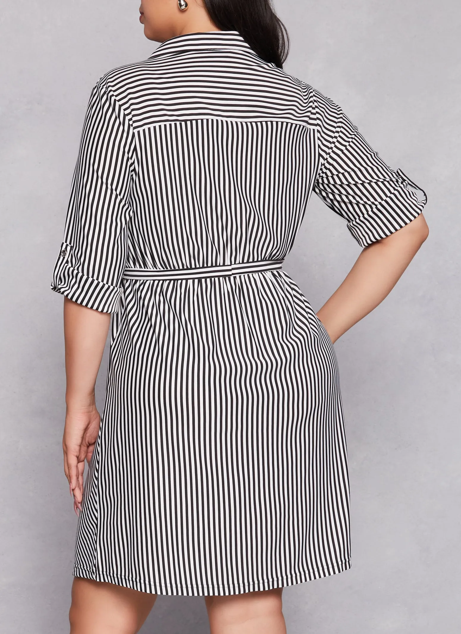 Plus Size Striped Button Front Tabbed Sleeve Shirt Dress sold by Rainbow product image thumbnail 3
