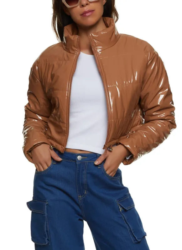Faux Patent Leather Puffer Jacket sold by Rainbow