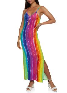 Rainbow Striped Button Detail Maxi Dress sold by Rainbow