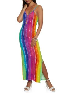 Rainbow Striped Button Detail Maxi Dress sold by Rainbow