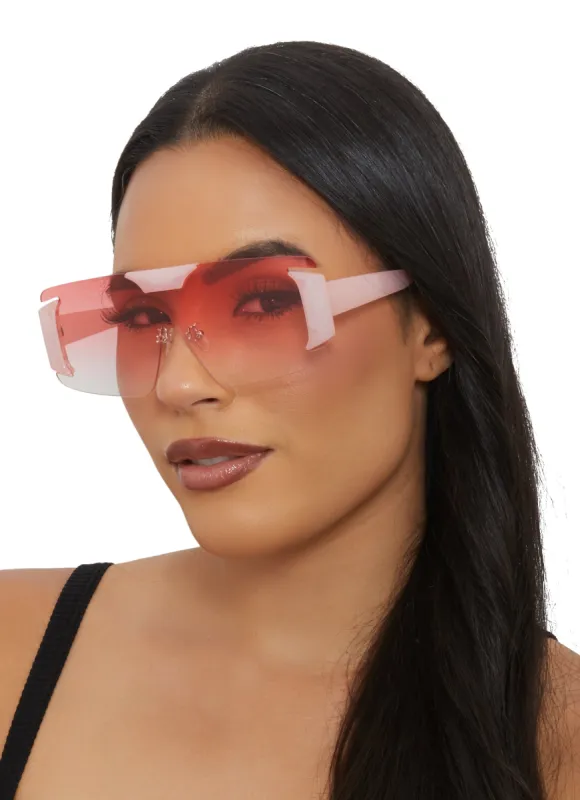 Ombre Lens Rimless Shield Sunglasses sold by Rainbow
