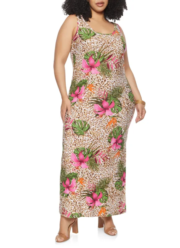 Plus Size Tropical Animal Print Maxi Dress sold by Rainbow
