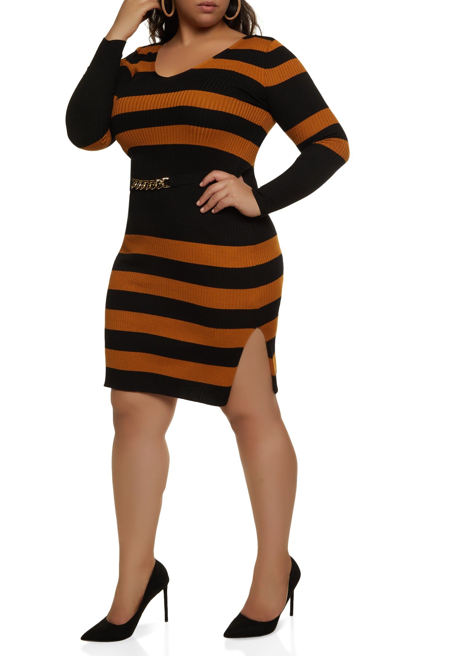 Plus Size Striped Chain Detail Sweater Dress sold by Rainbow product image thumbnail 2