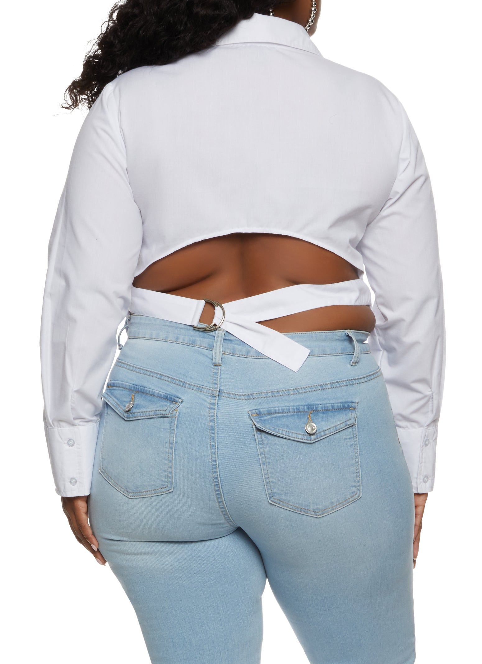 Plus Size Belted Open Back Button Front Shirt sold by Rainbow product image thumbnail 2