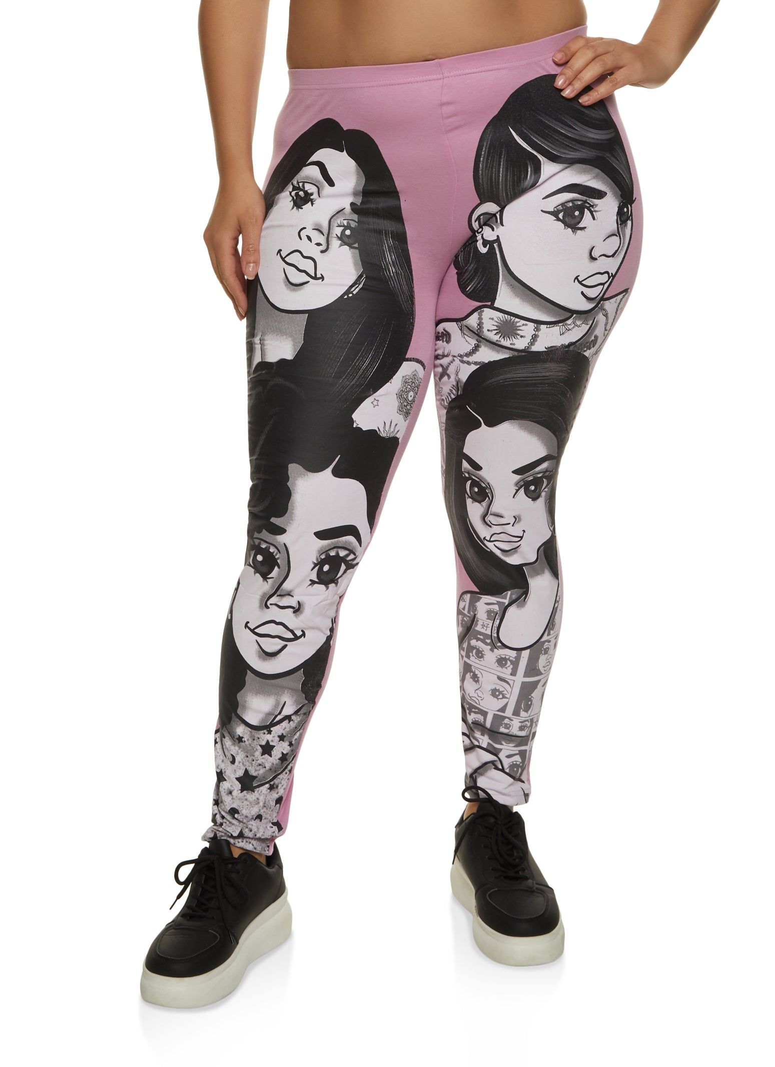 Plus Size Face Graphic High Waist Leggings sold by Rainbow