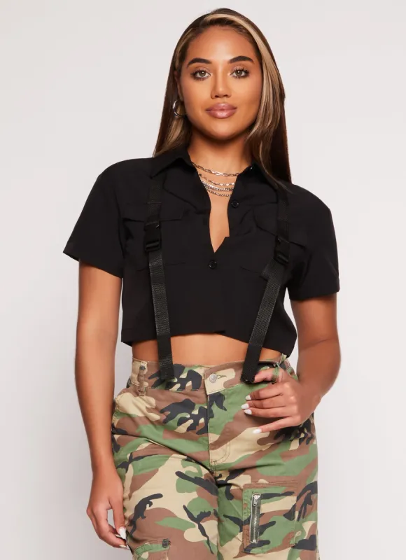 Release Buckle Flap Pocket Cropped Shirt sold by Rainbow