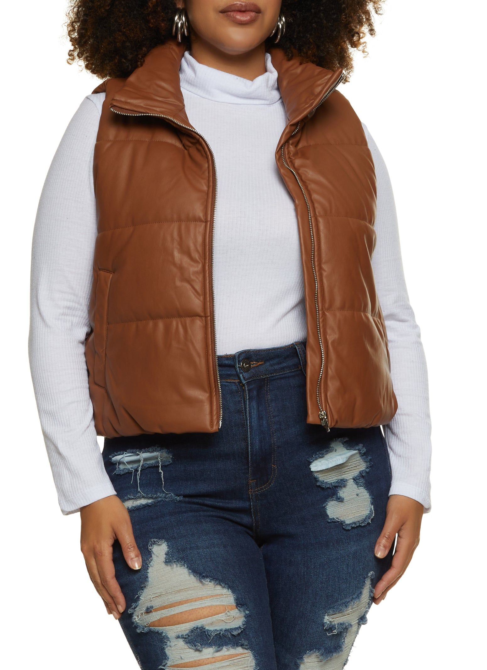 Plus Size Faux Leather Quilted Puffer Vest sold by Rainbow