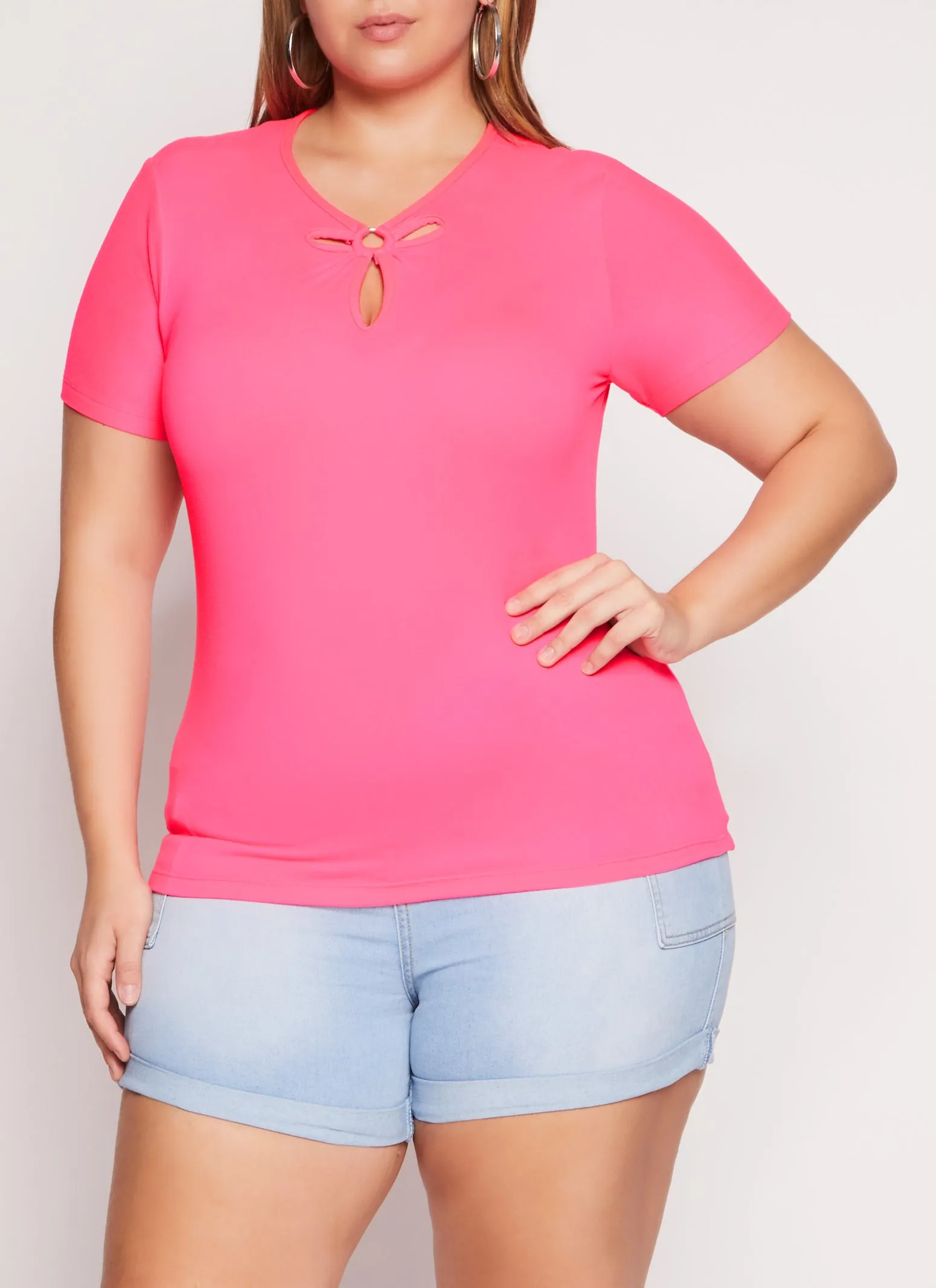 Plus Size O Ring Keyhole Short Sleeve Tee sold by Rainbow