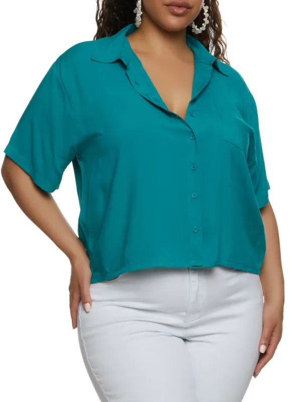 Plus Size Pocket Button Down Shirt sold by Rainbow