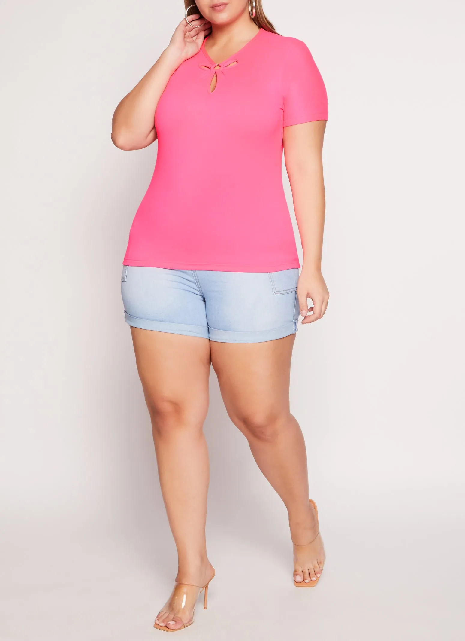 Plus Size O Ring Keyhole Short Sleeve Tee sold by Rainbow product image thumbnail 2