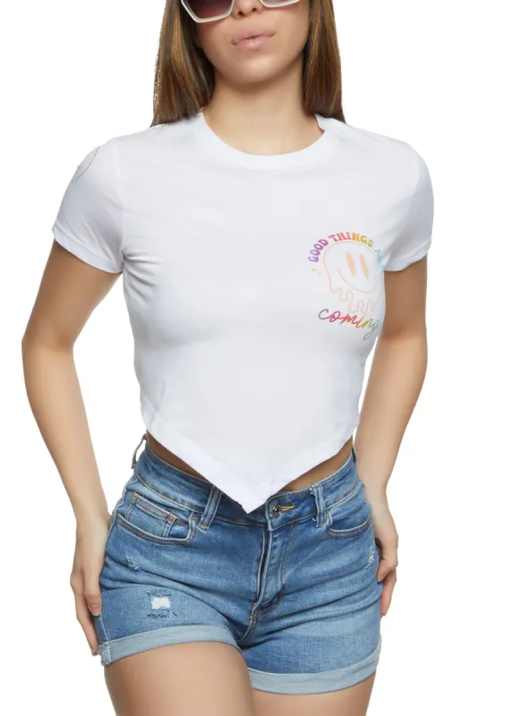 Good Things Are Coming Hanky Hem Graphic Tee sold by Rainbow