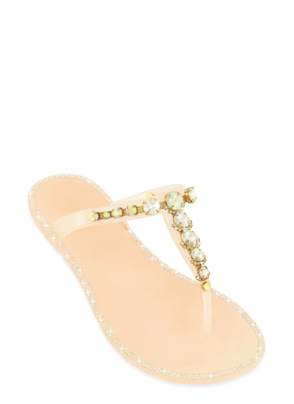 Gemstone Strap Jelly Thong Sandals sold by Rainbow
