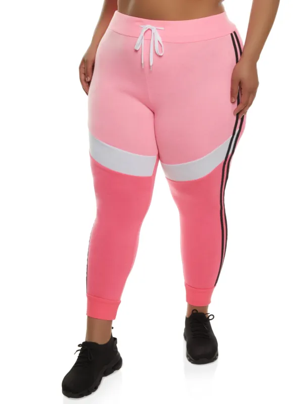 Plus Size Color Block Varsity Stripe Joggers sold by Rainbow