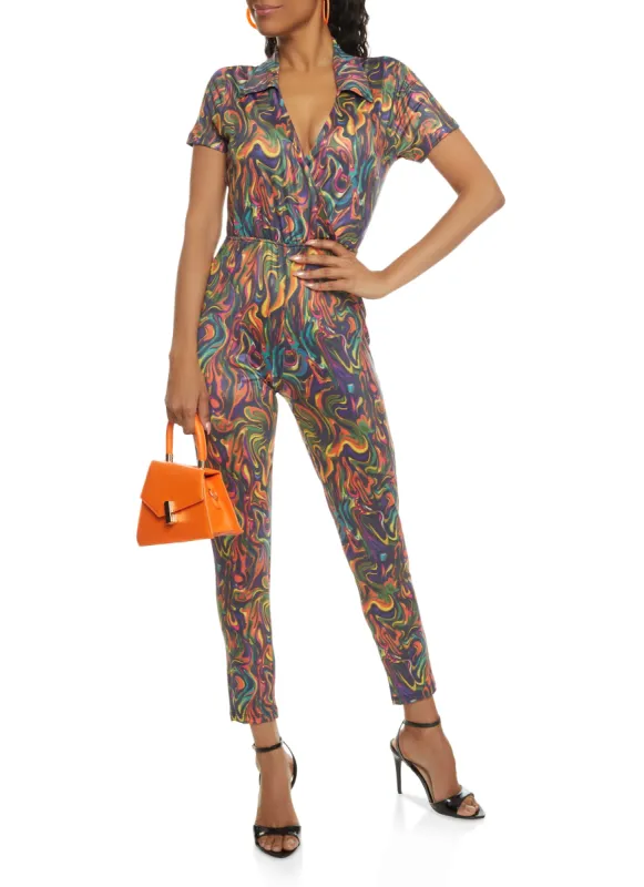 Printed Short Sleeve Jumpsuit sold by Rainbow