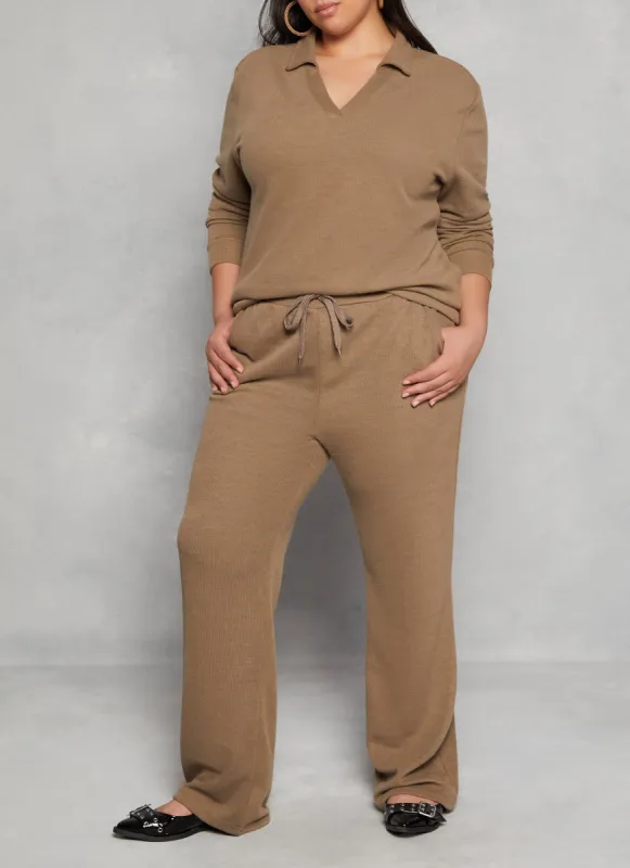 Plus Size Brushed Knit Straight Leg Sweatpants sold by Rainbow