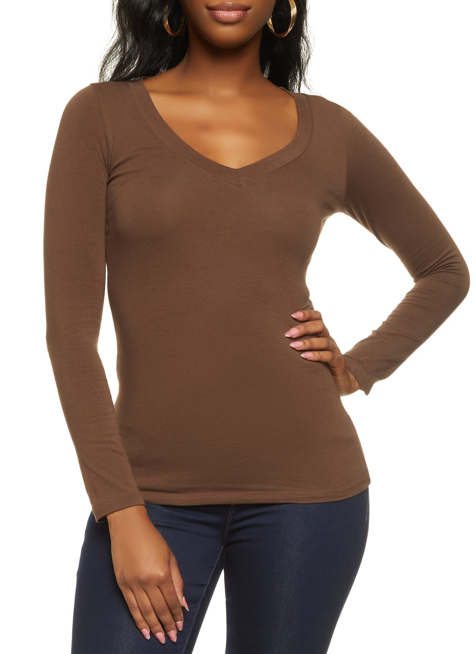 Basic V Neck Long Sleeve Top sold by Rainbow