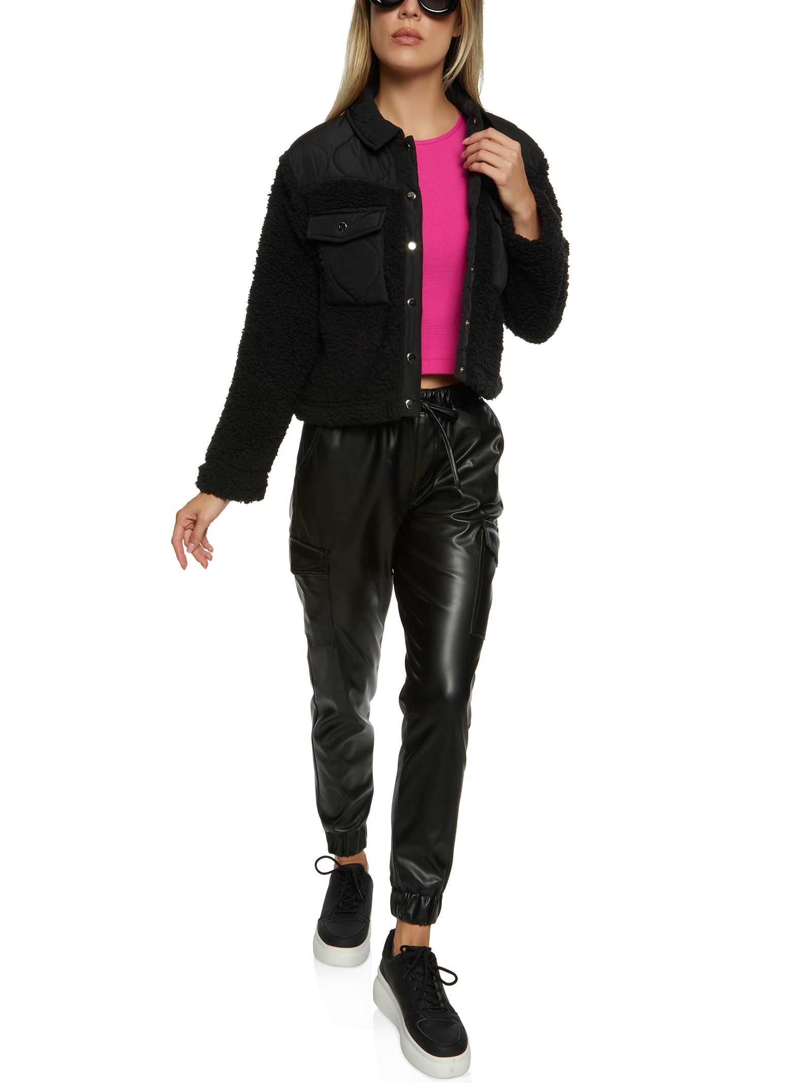 Faux Leather High Waist Cargo Pocket Joggers sold by Rainbow product image thumbnail 2