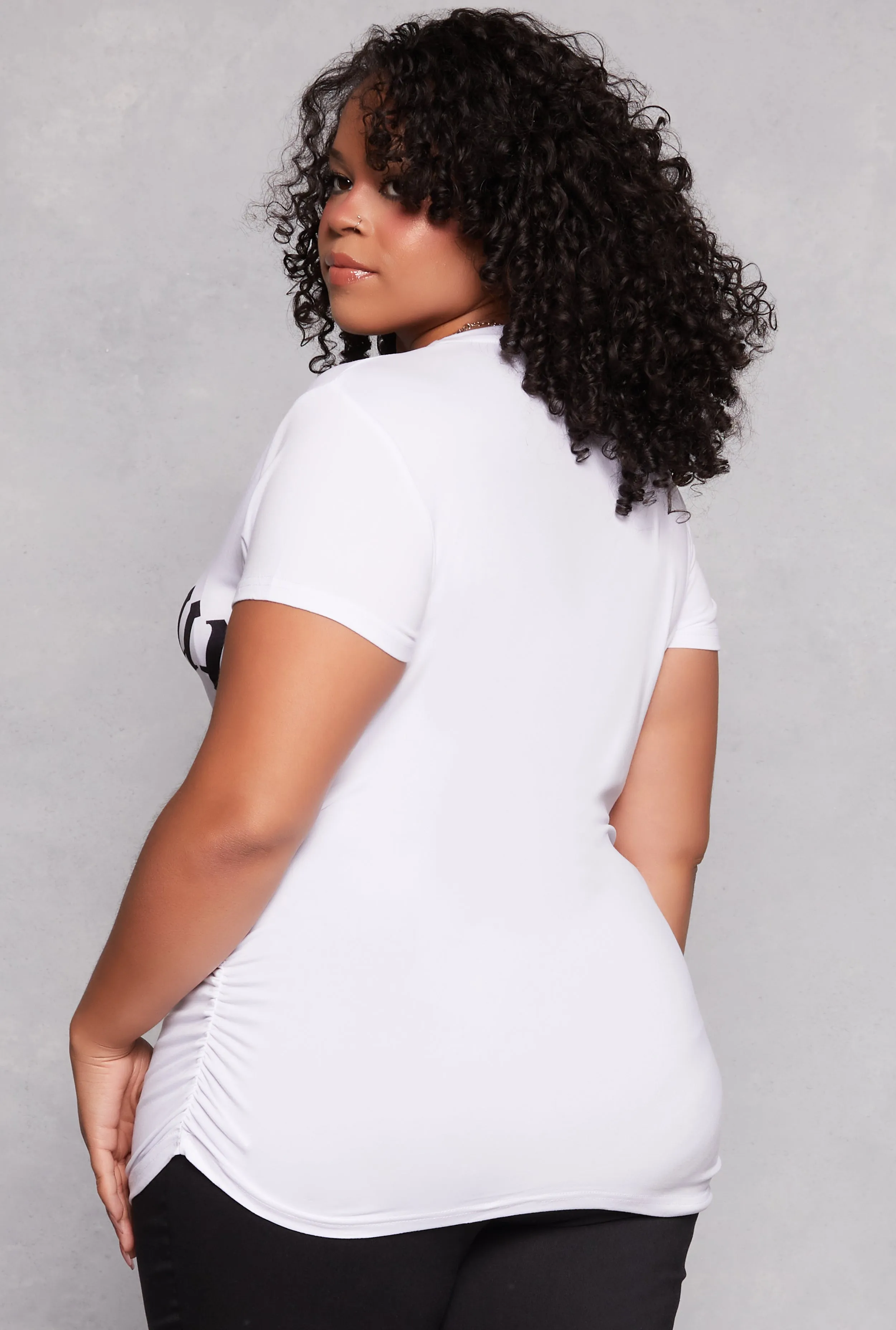 Plus Size Bless Up Ruched Graphic T Shirt sold by Rainbow product image thumbnail 3